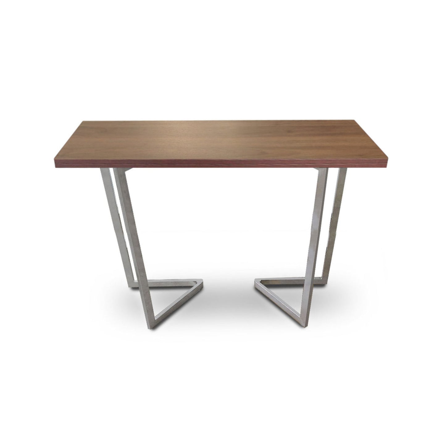 Counter-Height-Flip-Expanding-table in chocolate walnut panel and silver legs