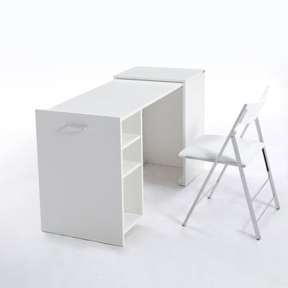 Cove - extending transforming office cabinet in matte white with nano chair