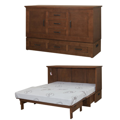 Credenza Bed Cabinet murphy chest in farm house style brown wood