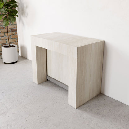 Cubist-extending-console-table-in-Italian-Antico-light-wood---closed