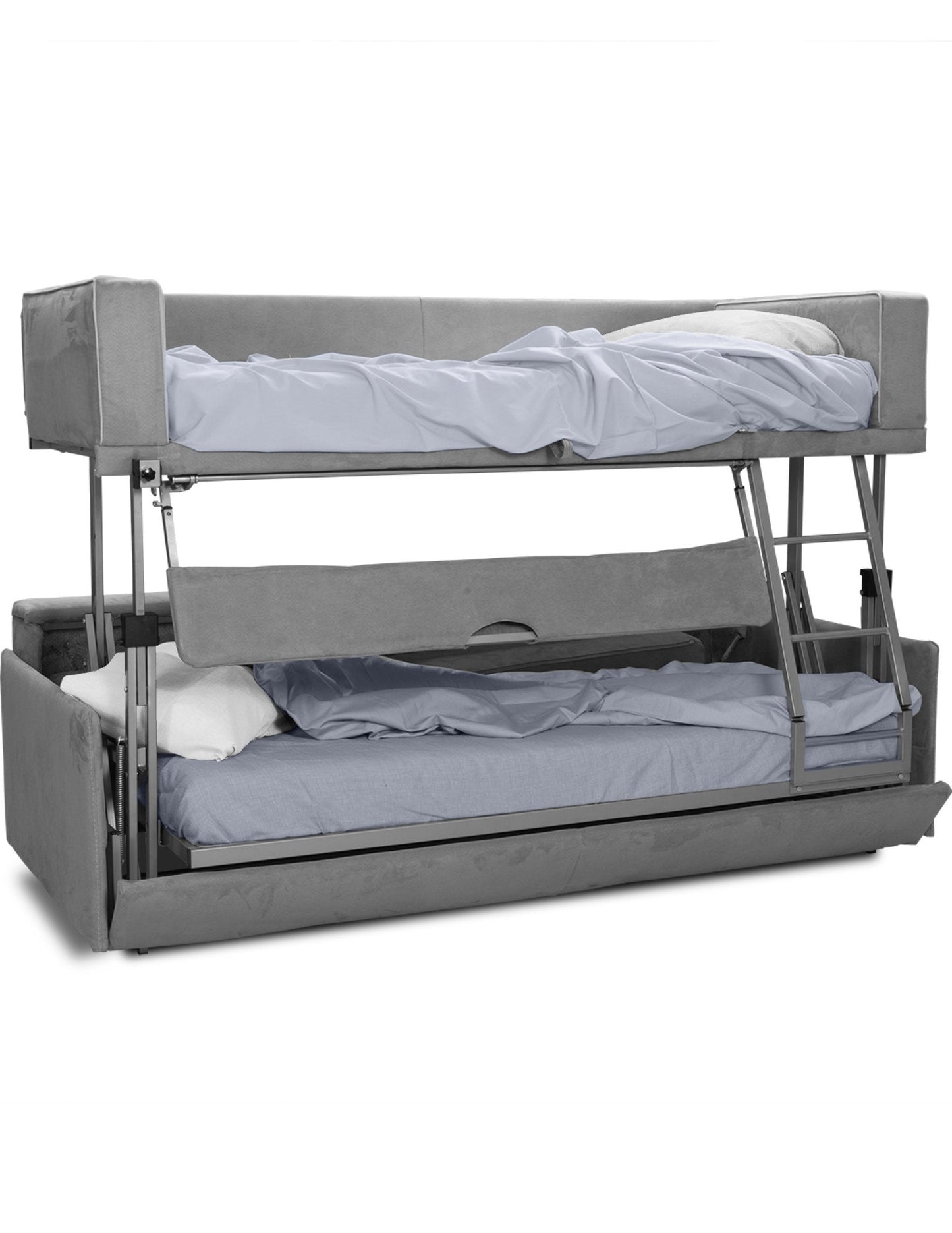 Dormire v2 from Italy - Sofa lifts into bunk bed in grey soft fabric sofa