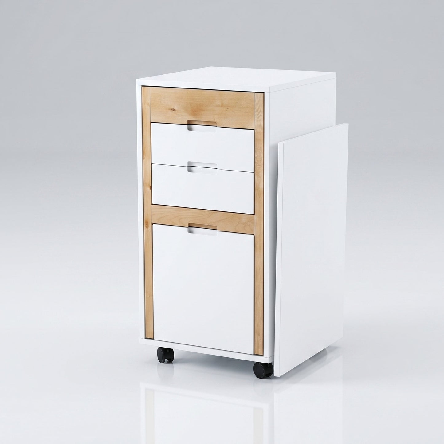 Ludovico Expand Micro Office hides chair and table folds out | Natural Wood + White