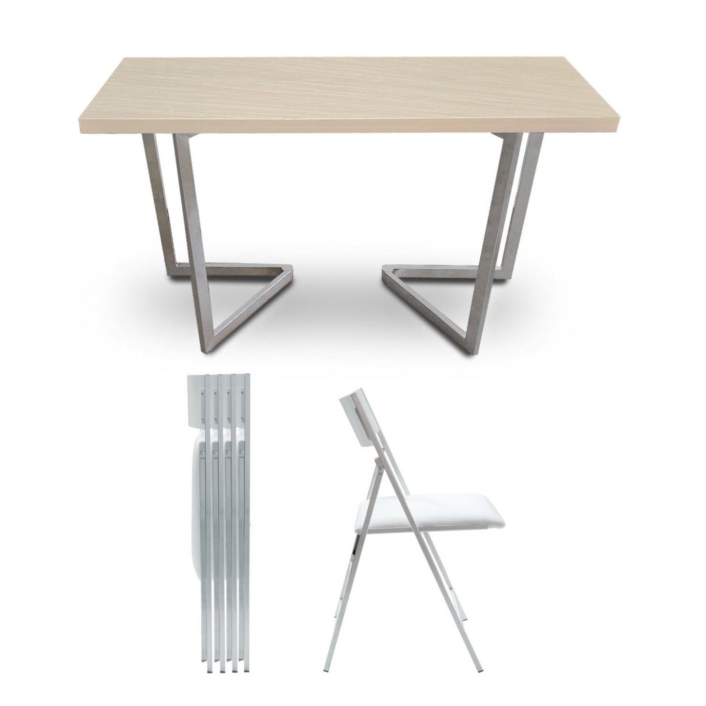 Flip-Console-Folding-expanding-table-in-light-oak-wood-color-with-silver-legs-with-white-nano