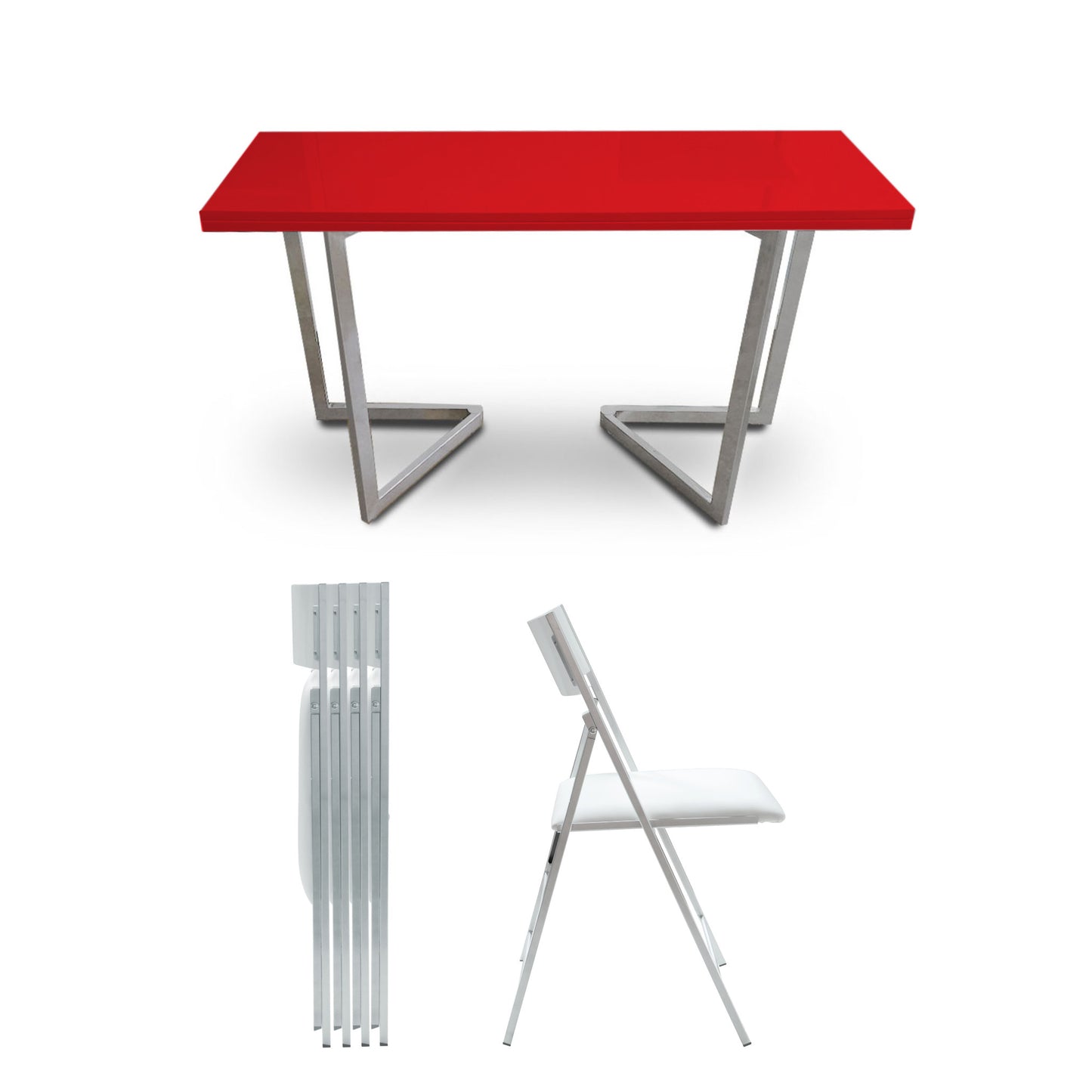 Flip-console-dining-set-red-gloss-silver-legs-and-white-nanos