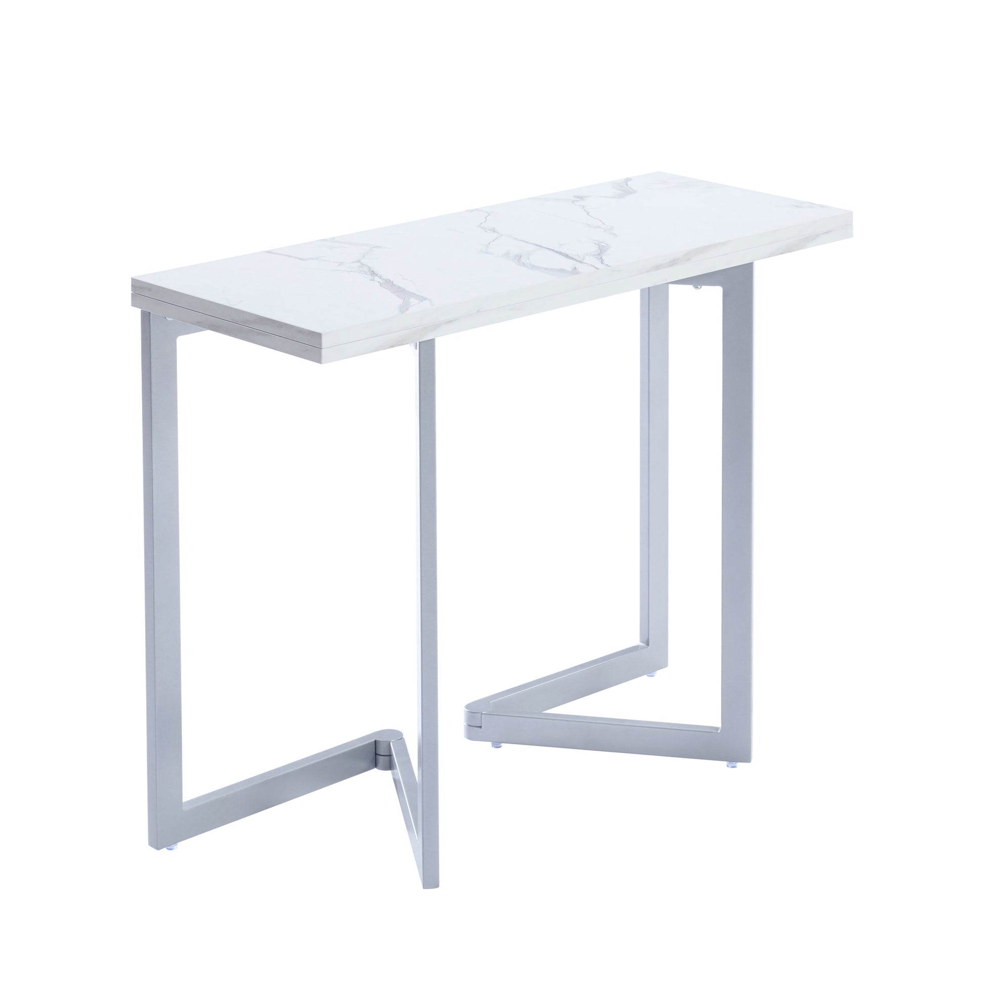 Flip expanding small table console doubles in size - marble finish