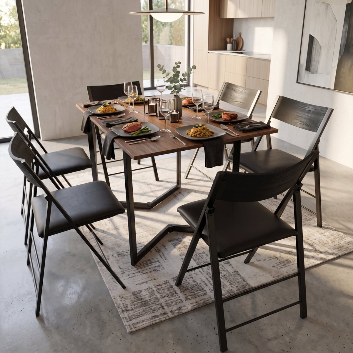 Flip console opened up to larger dinner table in a home | Chocolate Walnut