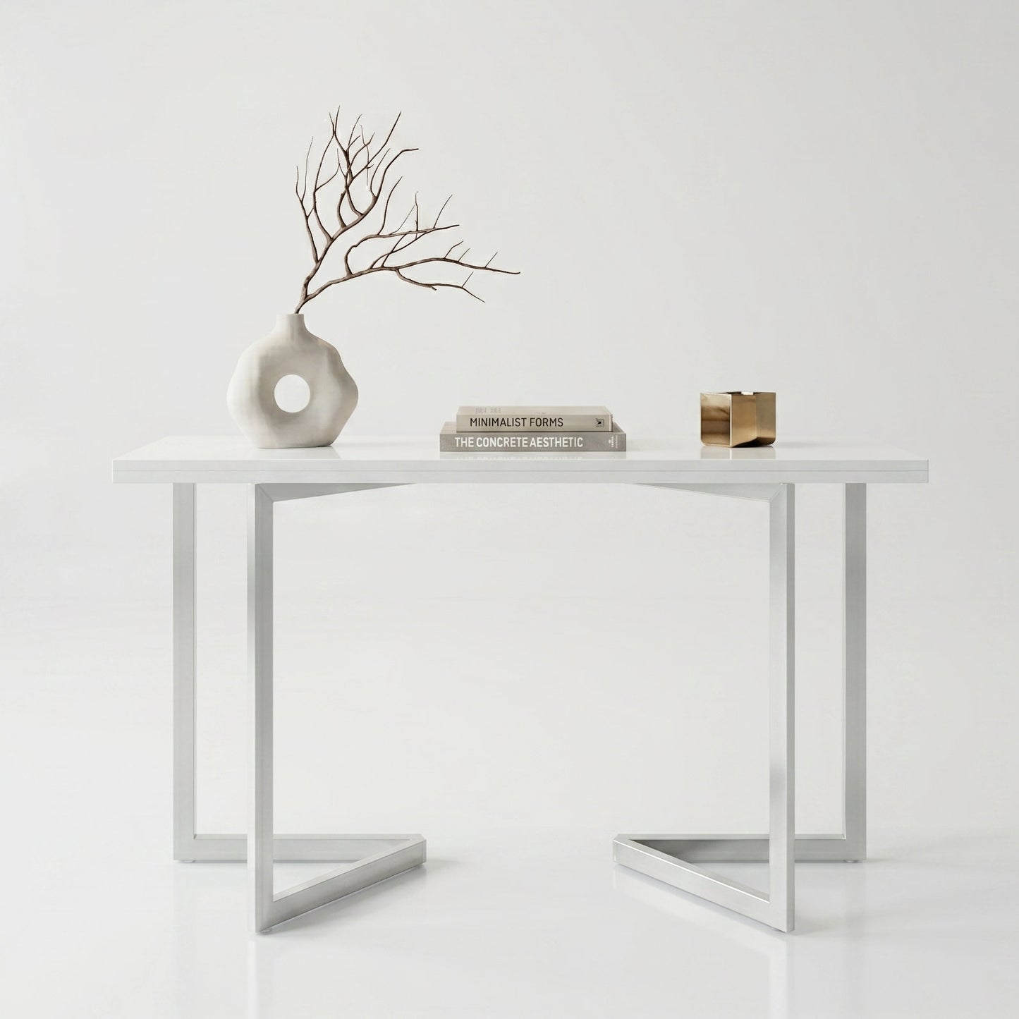 Flip console to dinner table | Glossy White