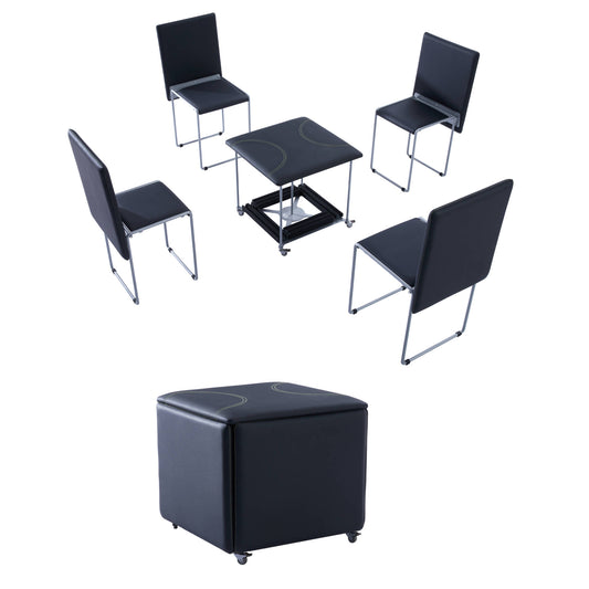 Fold Cube 4 chairs ottoman transforming seats in black opened unfolded