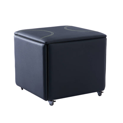 Fold Cube 4 chairs ottoman transforming seats in black opened unfolded