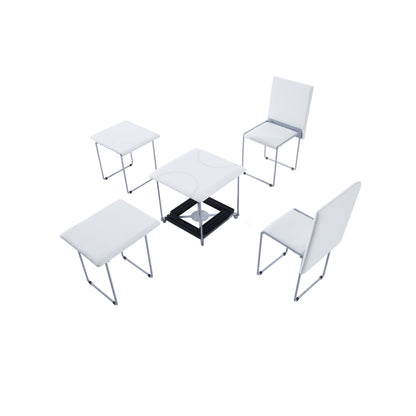 Fold Cube 4 chairs ottoman transforming seats in white with some open | White