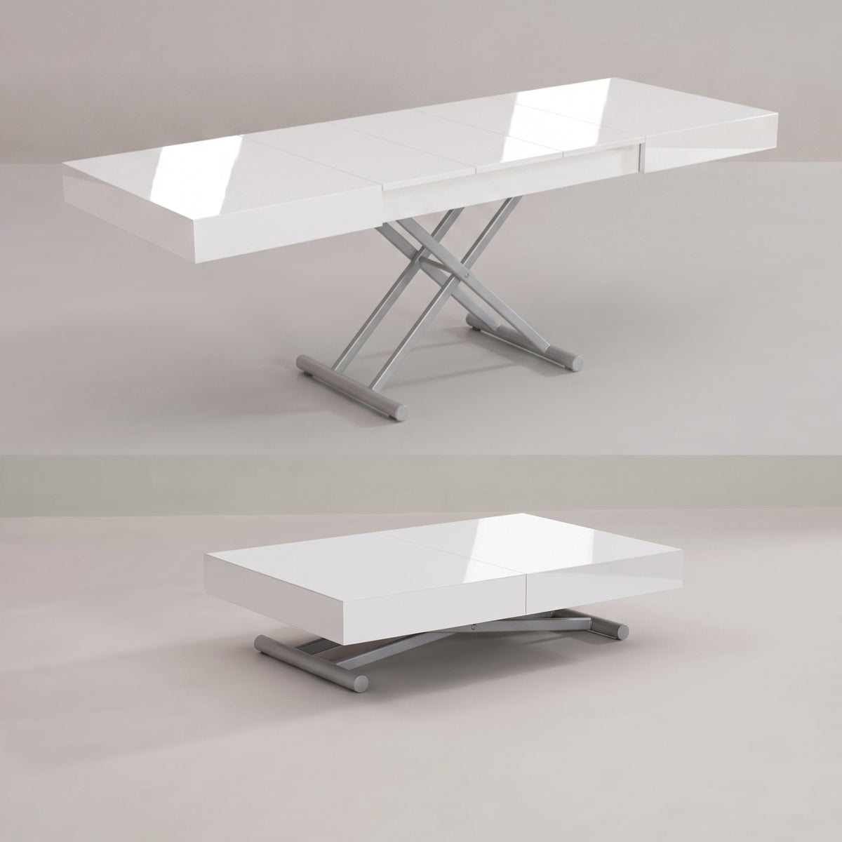 Height adjustable box coffee to dinner table transforms | Glossy White