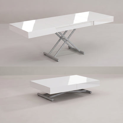 Height adjustable box coffee to dinner table transforms | Glossy White