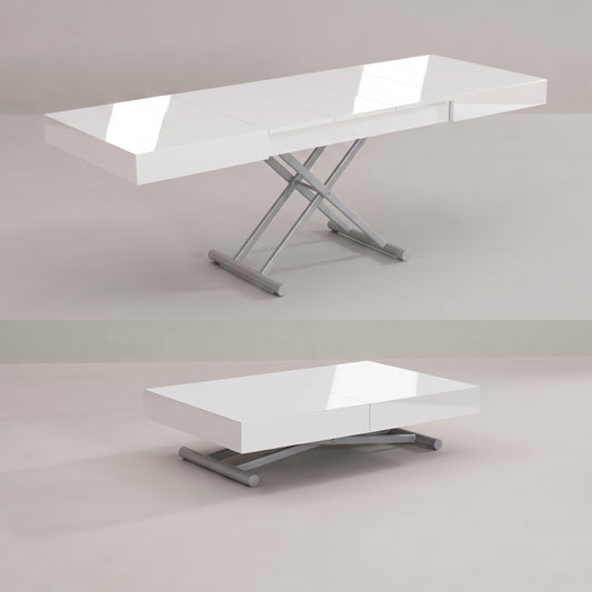 Height adjustable box coffee to dinner table transforms | Glossy White