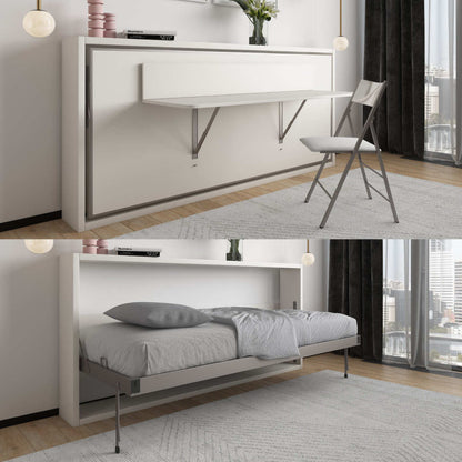 Horizontal Twin Murphy Bed with folding desk in modern apartment - Expand Furniture