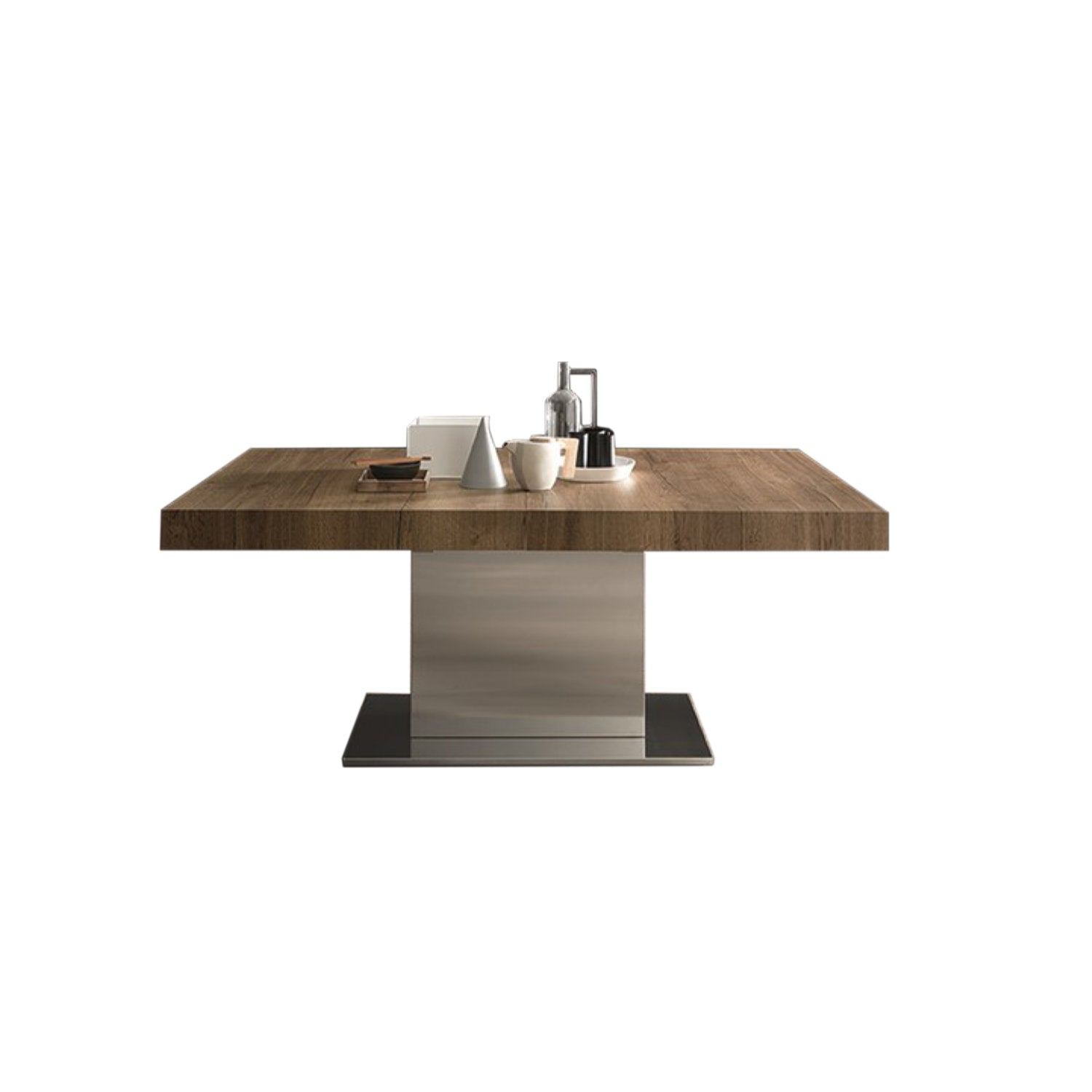 Juggernaut-2-as-a-regular-sized-dinner-table-with-silver-base-and-wood-top