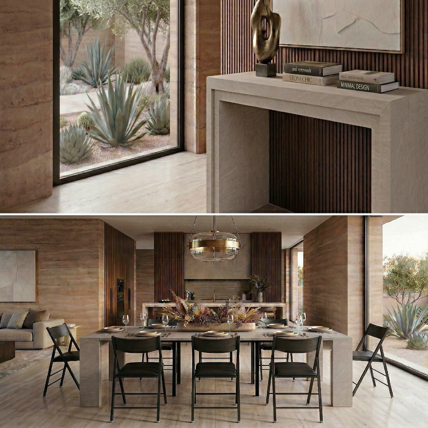 Junior Giant extending table with black nano chairs in modern home | Concrete Texture