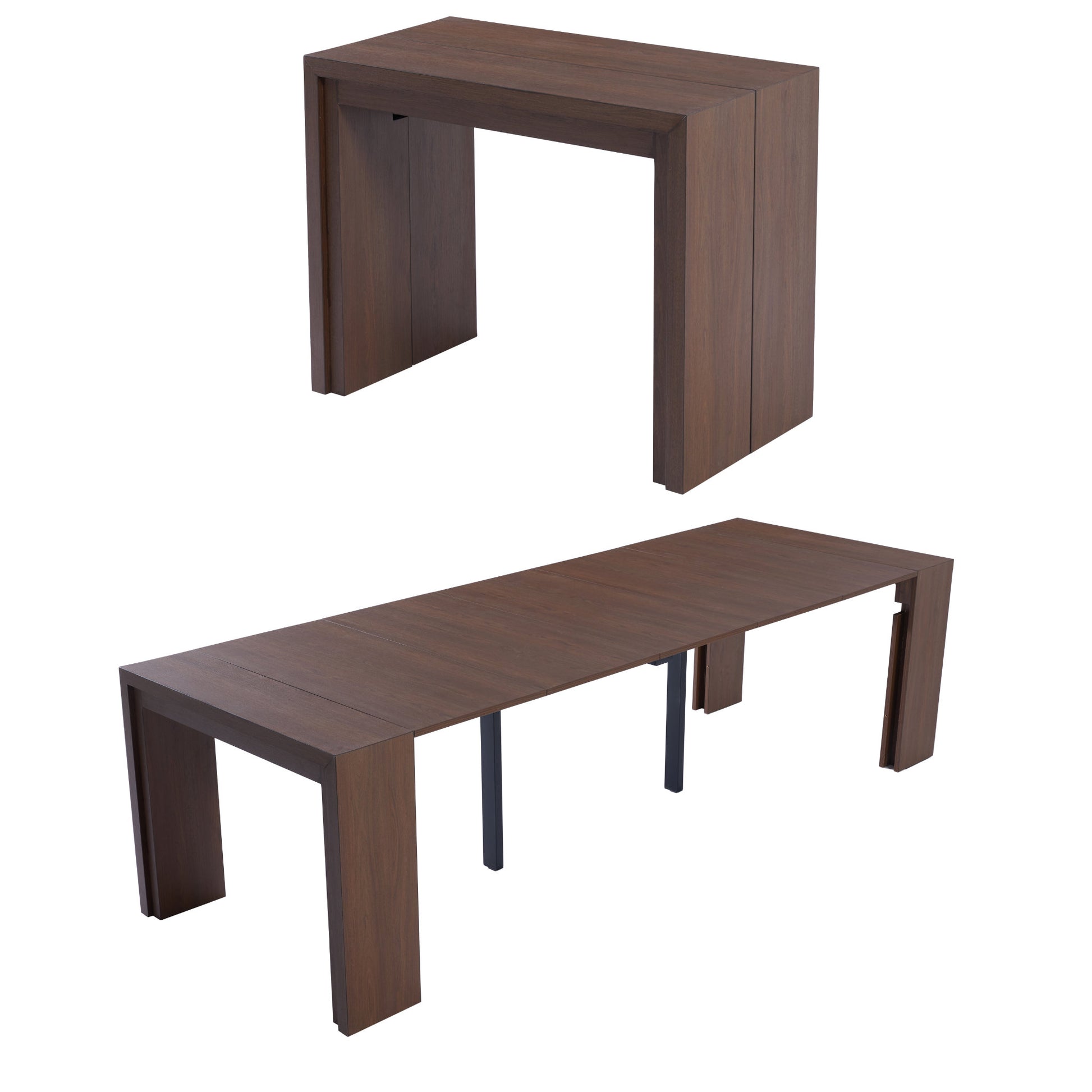 Junior Giant extending transforming table in wood walnut expanded