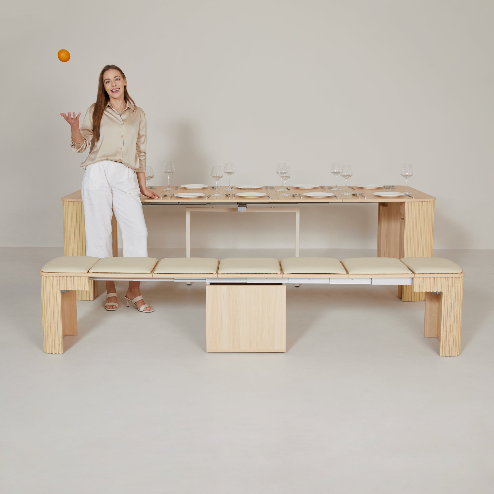 Junior Giant Curve Oak wood Table build it to size for your dinners