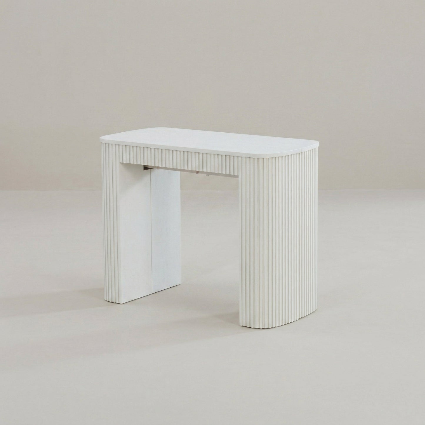 Junior Giant Curve expandable table in compact console form | Wood White