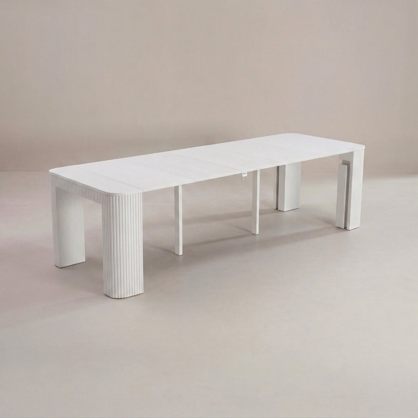 Junior Giant Curve table fluted wood design extended size | Wood White