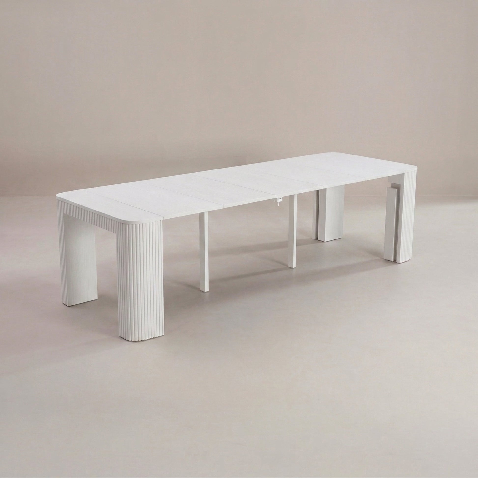 Junior Giant Curve table fluted wood design extended size | Wood White