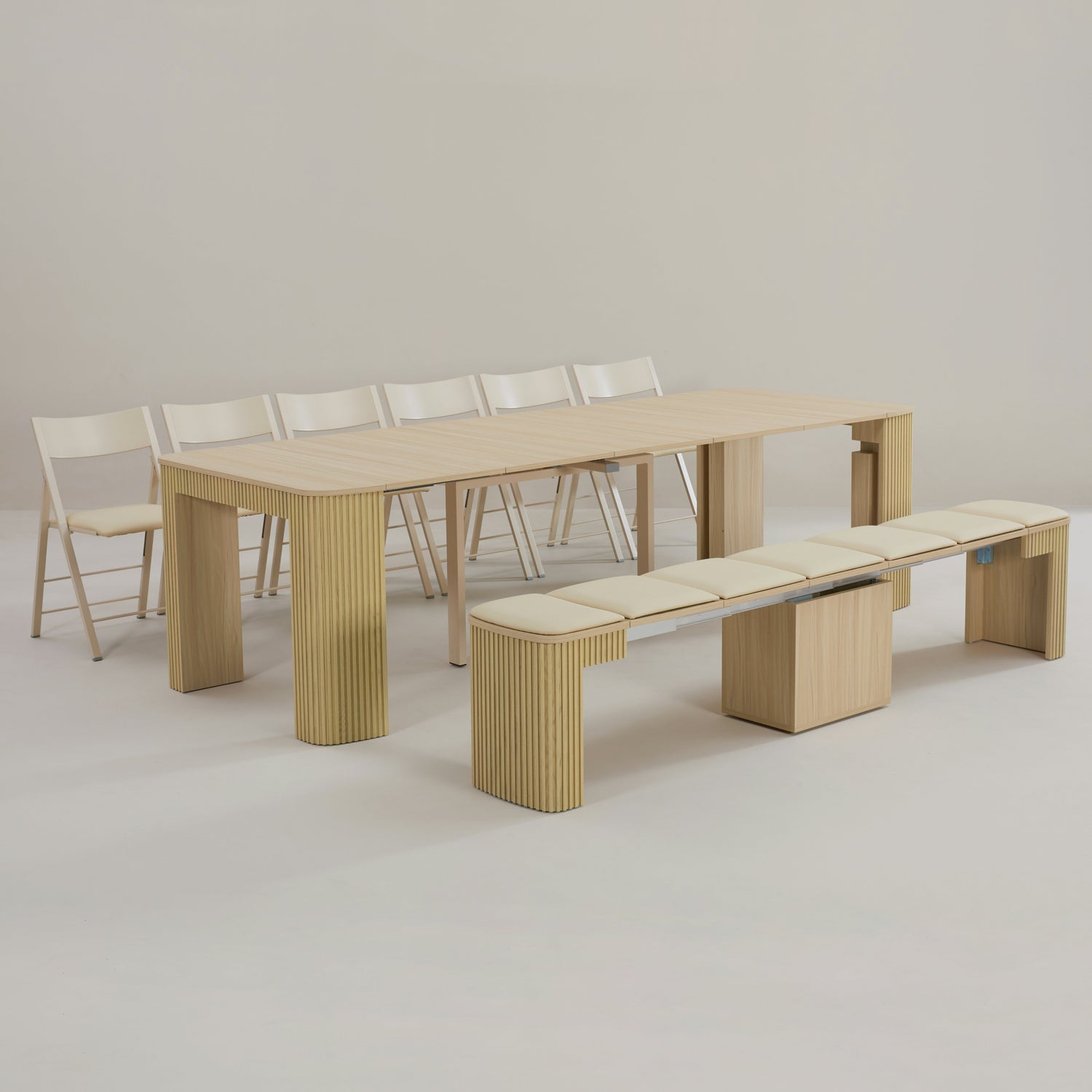 Junior Giant Curve oak wood dining set that you can build to size by extending