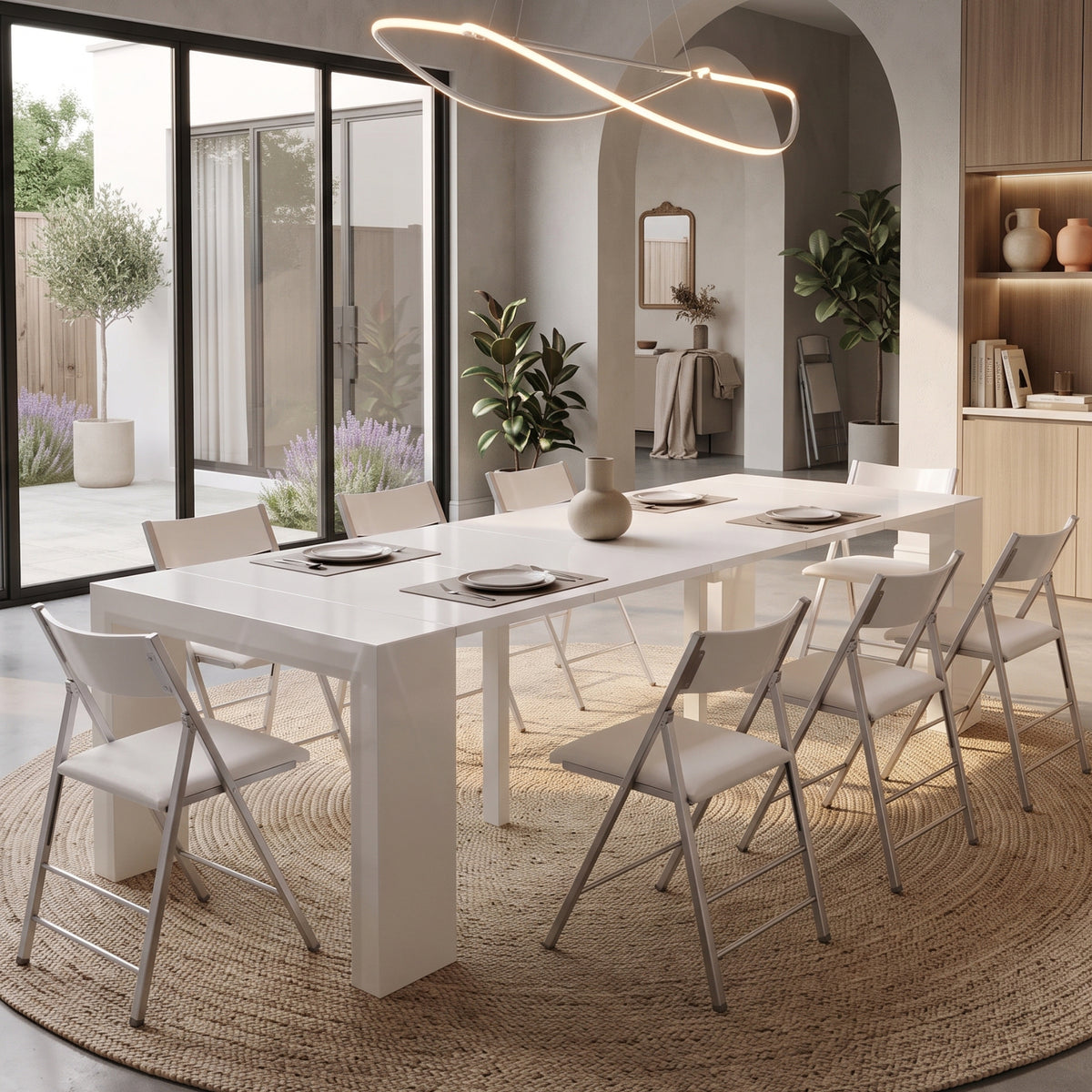 Junior Giant Table transformed and extended as dinner set | Glossy White