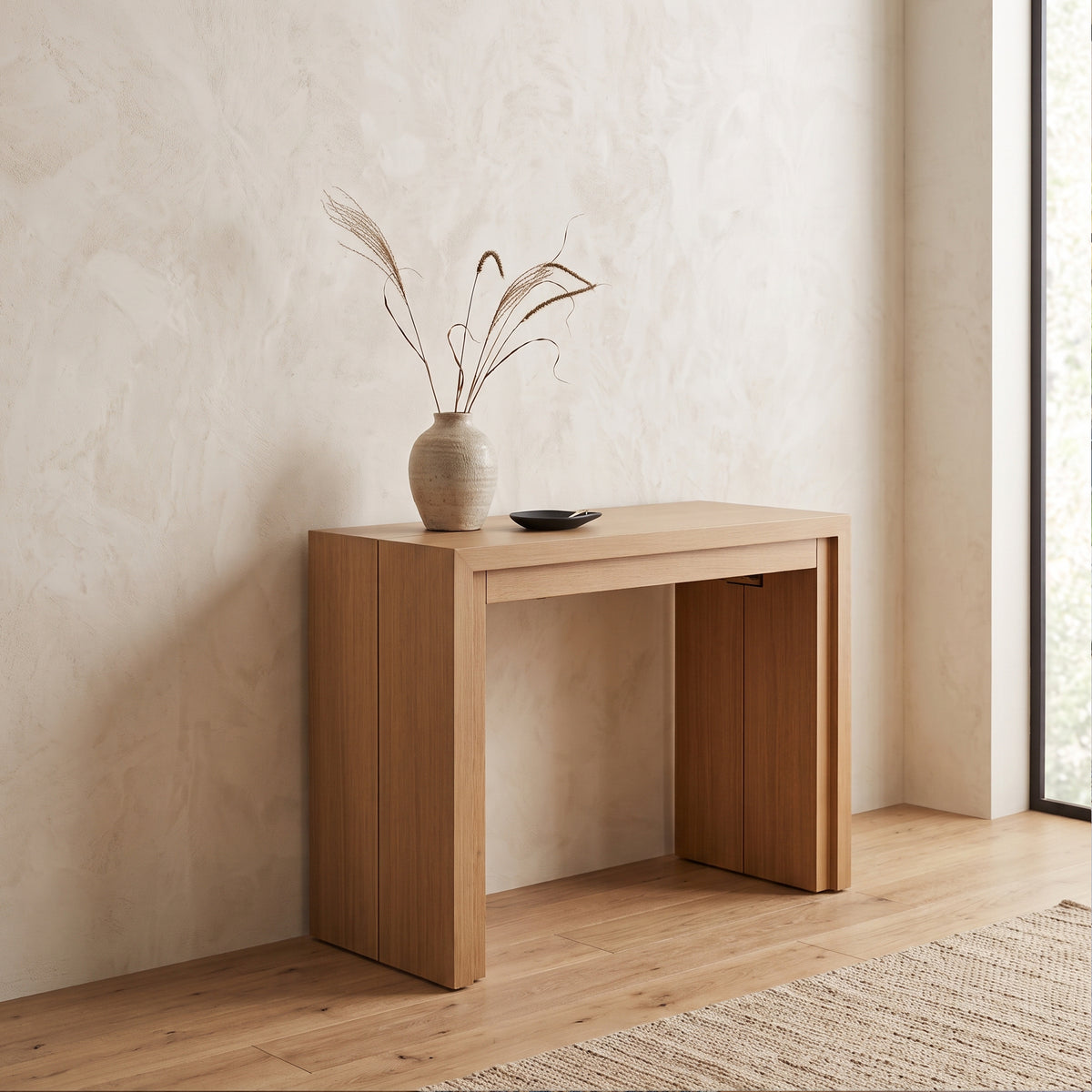 Junior Giant extendable transforming console dinner table | Pecan