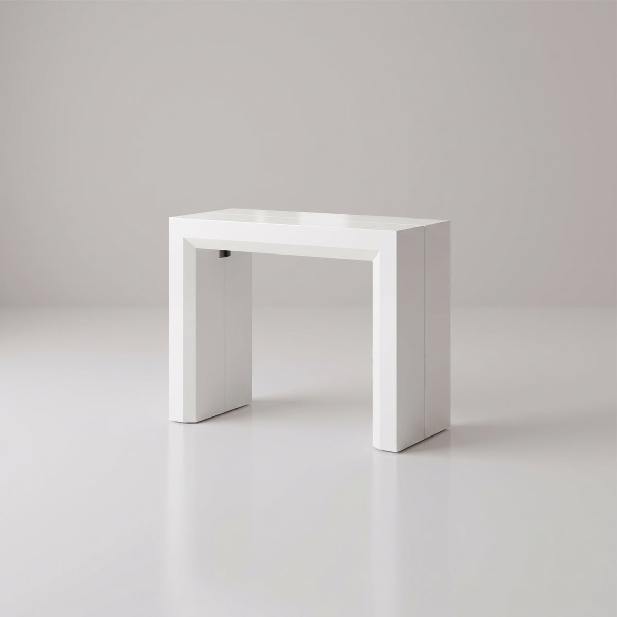 Junior Giant extending console to dinner table transforms to seat 12 after extending | Glossy White