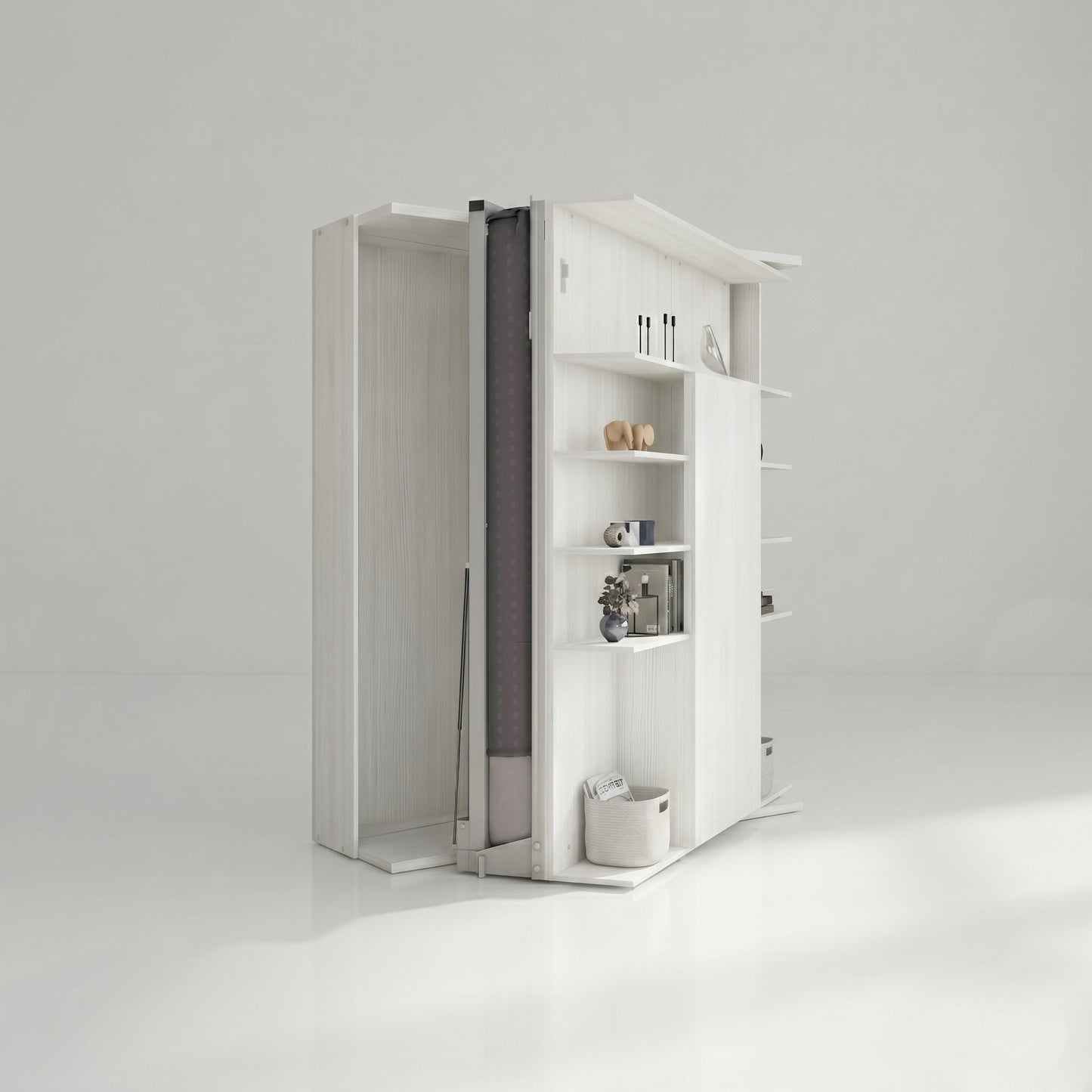 LMG Rotating Murphy Bed with Sliding Table | Bianco Frassino