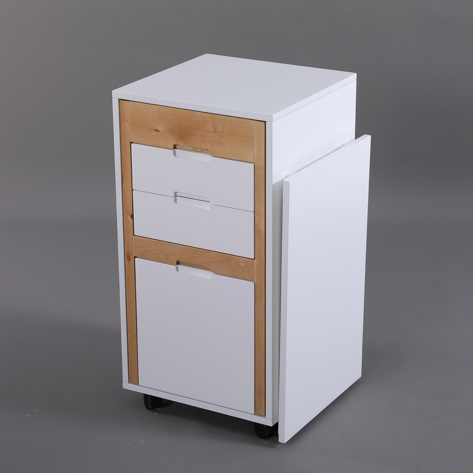 Ludovico wood and white transforming office file cabinet with hidden chair