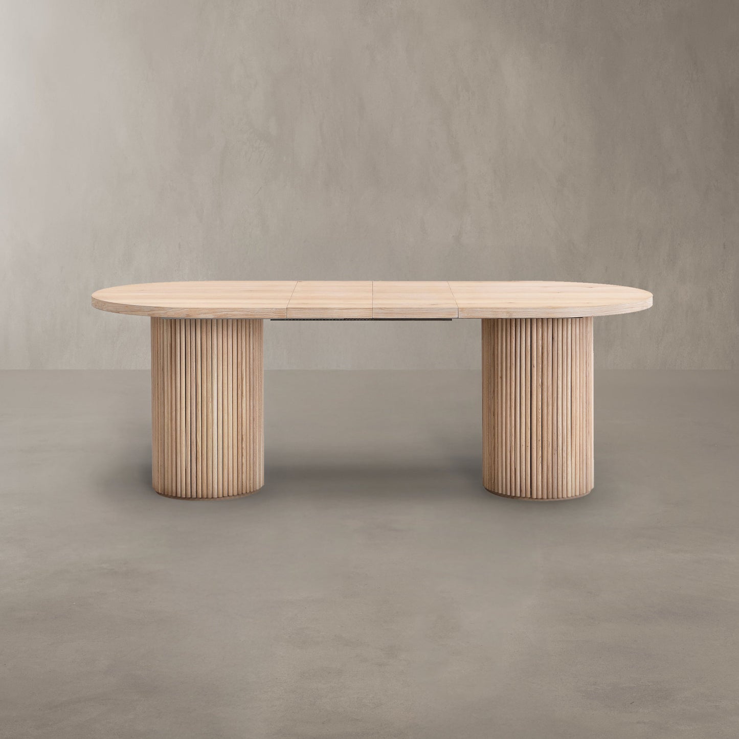 Luxe Pillar - Oval Oak extending table with round fluting pillar base 
