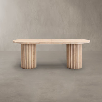Luxe Pillar - Oval Oak extending table with round fluting pillar base 