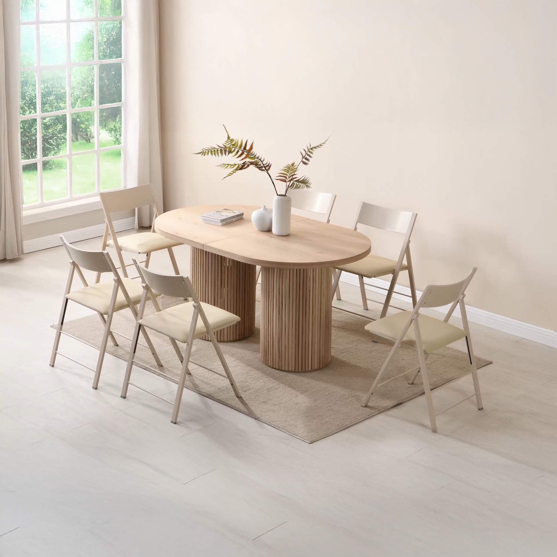 Oval extendable table with round fluting and 6 chairs