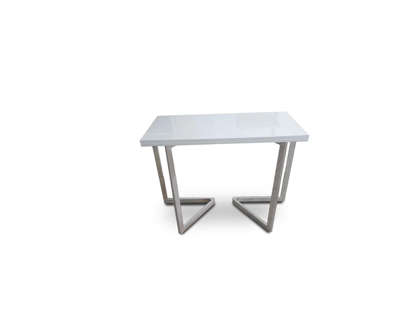 Mini-Flip-Console-to-dining-table-in-glossy-white-and-silver-legs