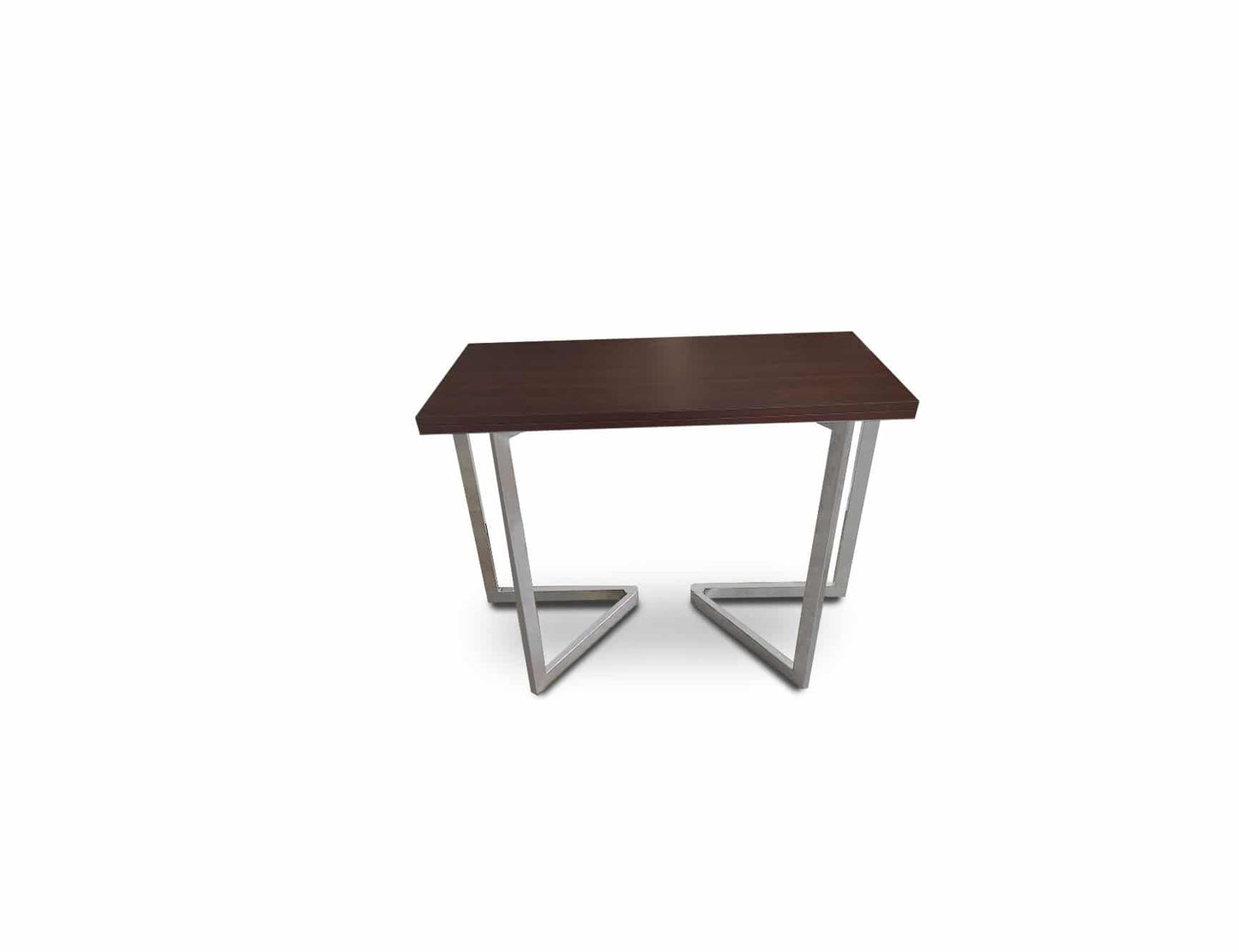 Mini-Flip-Console-to-dining-table-in-walnut-with-silver-legs