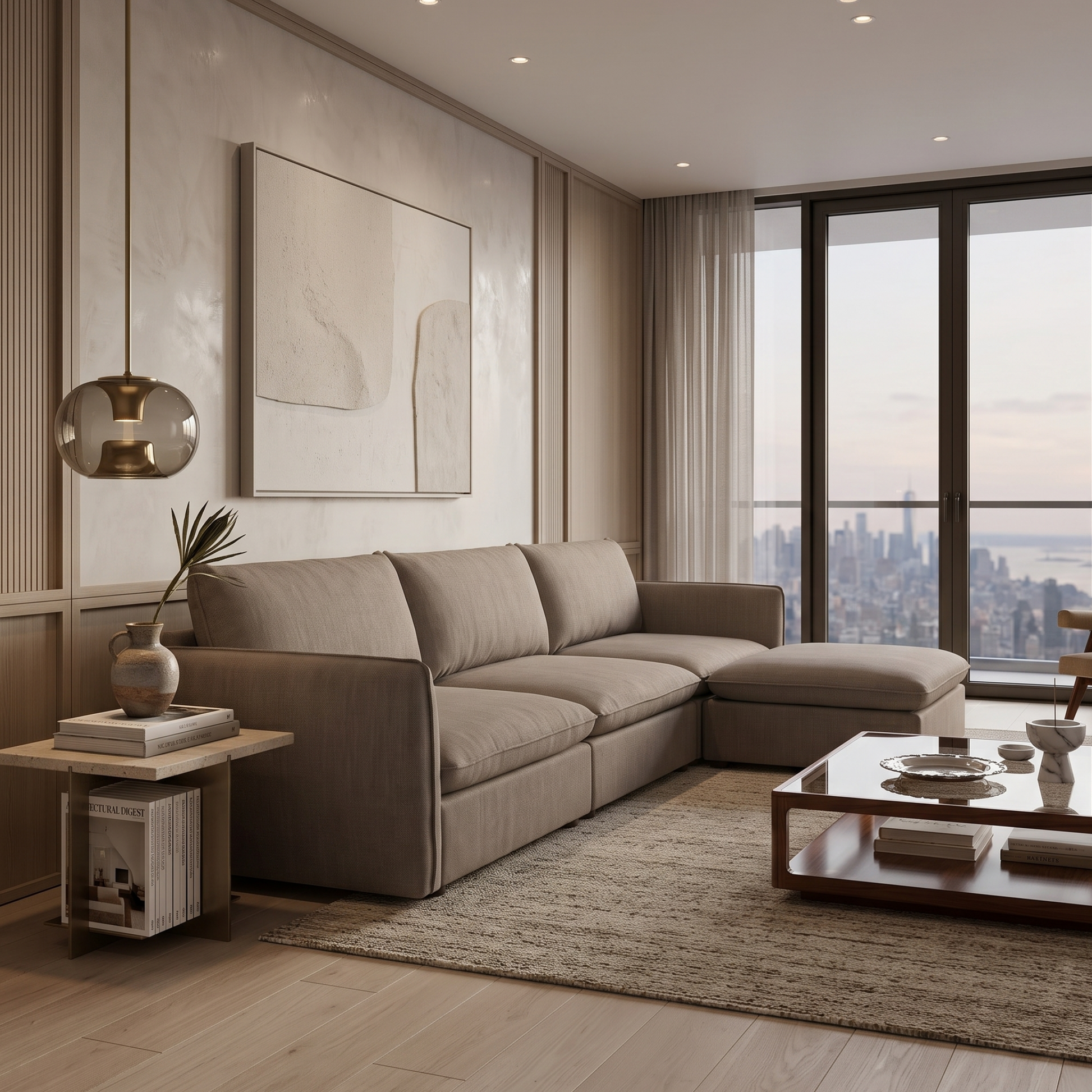 Mosaic modular sectional sofa in  a home | Chestnut