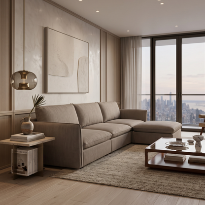 Mosaic modular sectional sofa in  a home | Chestnut