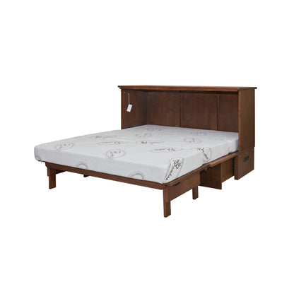 Murphy Cabinet Bed Chest in Barn Cojoba warm wood open as a queen sized bed