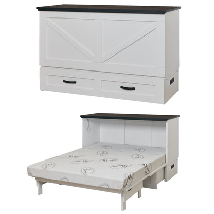 Murphy Cabinet Chest bed in white wood and black top barn style for credenza bed