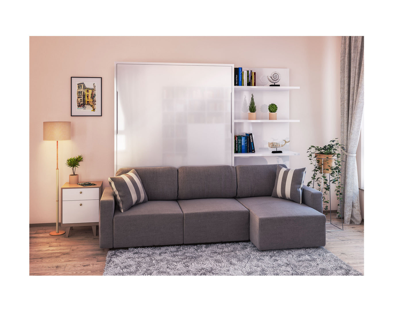 MurphySofa-Clean-sectional-glossy-wall-bed-with-3-piece-couch-in-grey