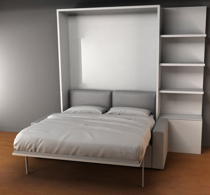 MurphySofa-Clean-wall-bed-open-with-60cm-side-shelving-in-gloss-white