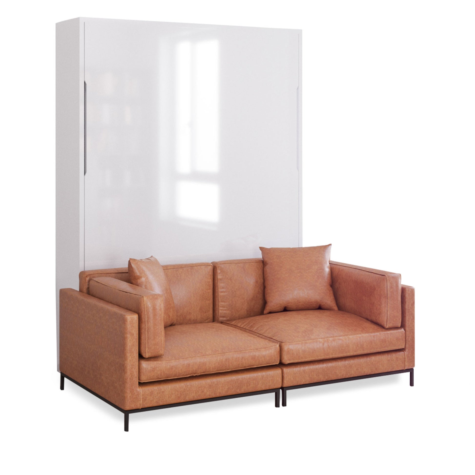 MurphySofa-Migliore-2-seat-sofa-system-in-leather-brown-with-glossy-white-wall-bed