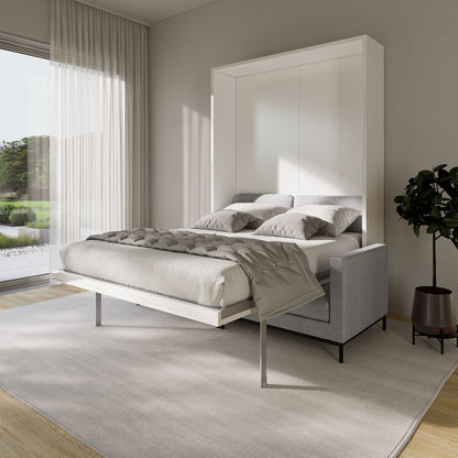 MurphySofa Migliore grey sofa with white gloss wall bed opened