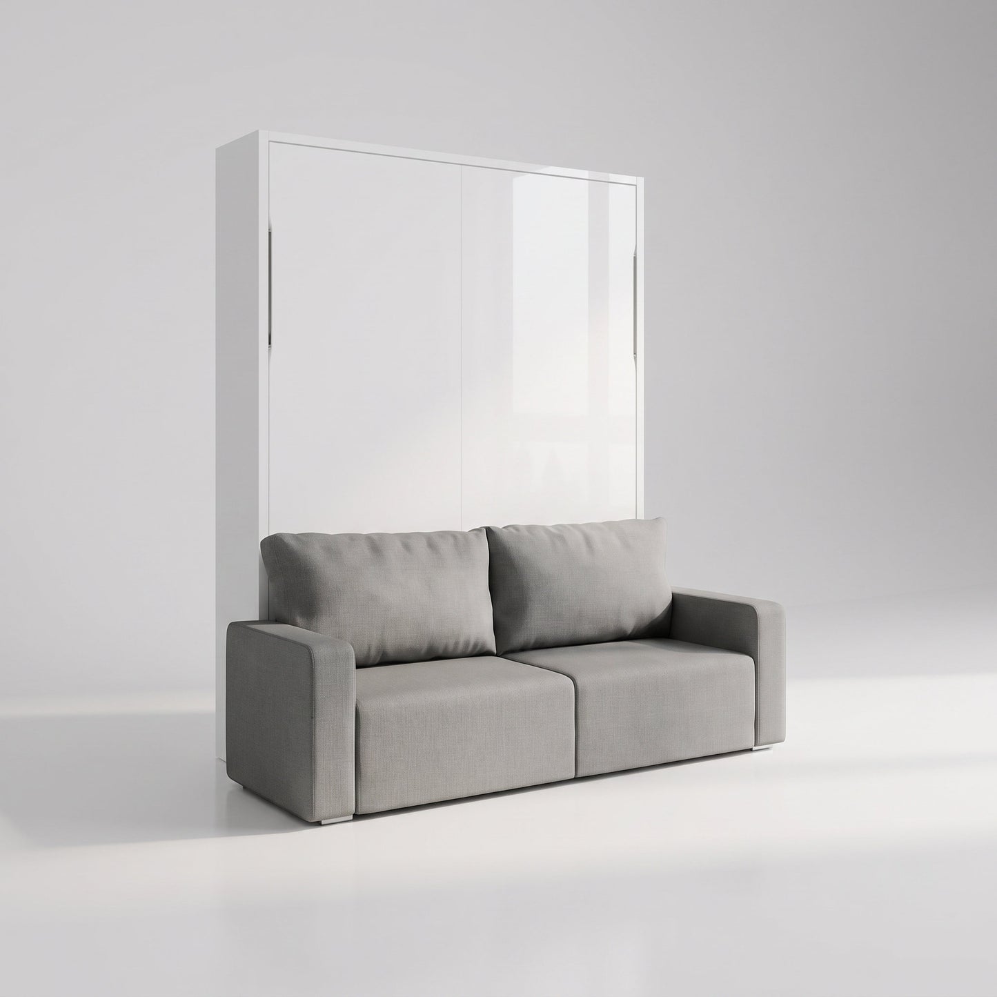 MuprhySofa Clean Wall Bed in glossy white with grey storage sofa - Expand Furniture