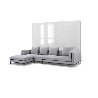 MurphySofa Migliore King Sectional - grey sectional sofa wall bed couch in white gloss | Glossy White | New Iron Grey