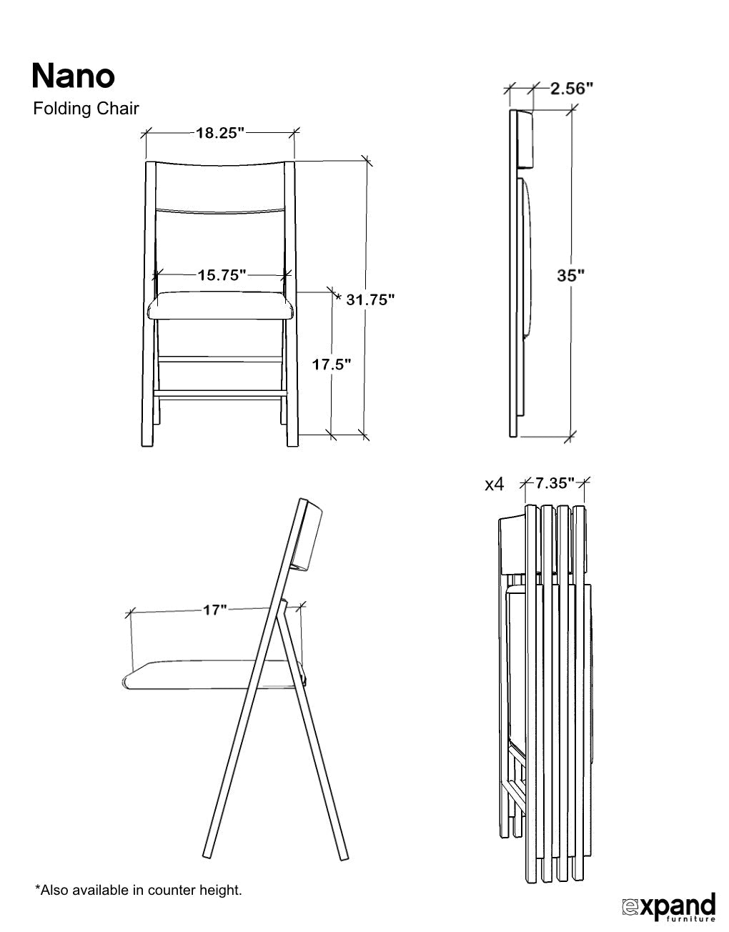 Nano chairs dimensions and stack of 4 chairs example