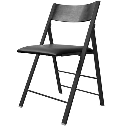 Nano wood folding modern chair in all black with padded seat - folds thin