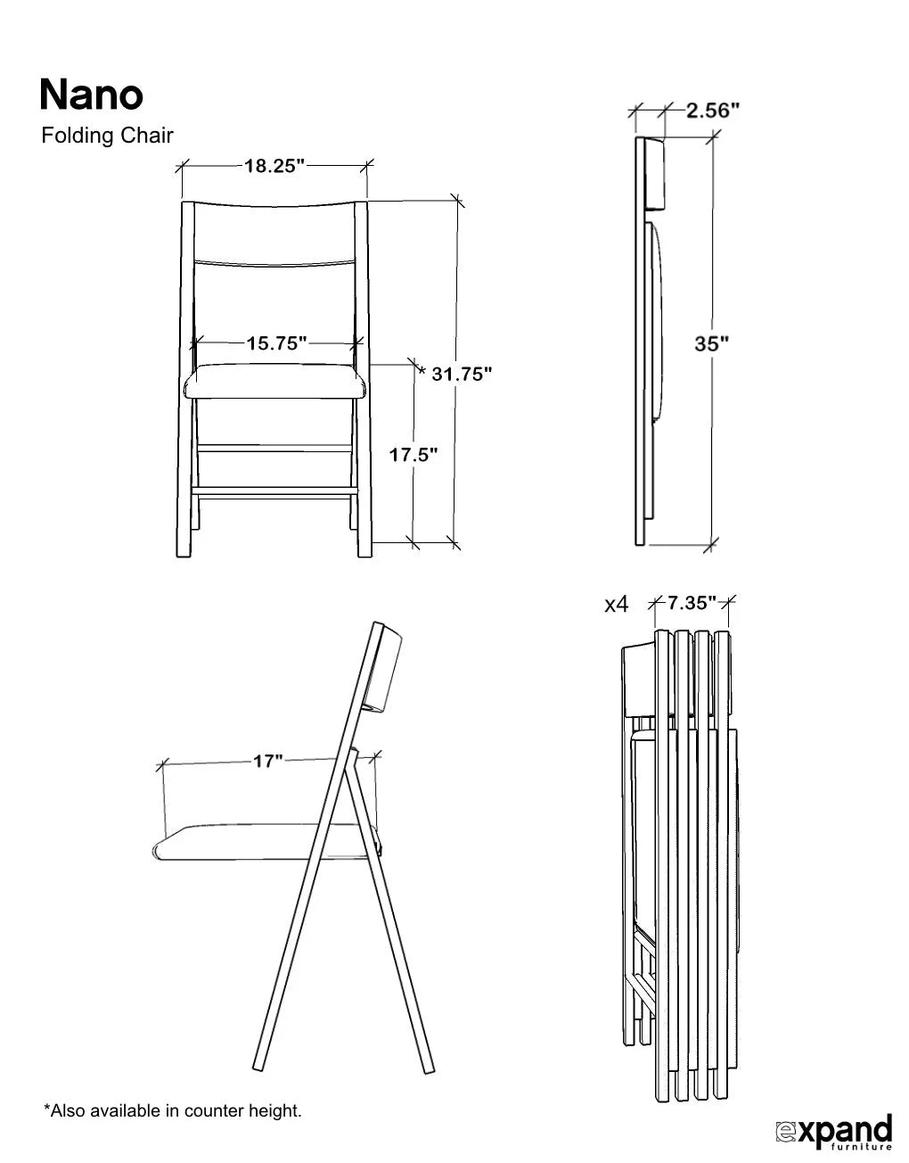 Nano Chairs Dimensions and stack of 4 chairs example | Universal