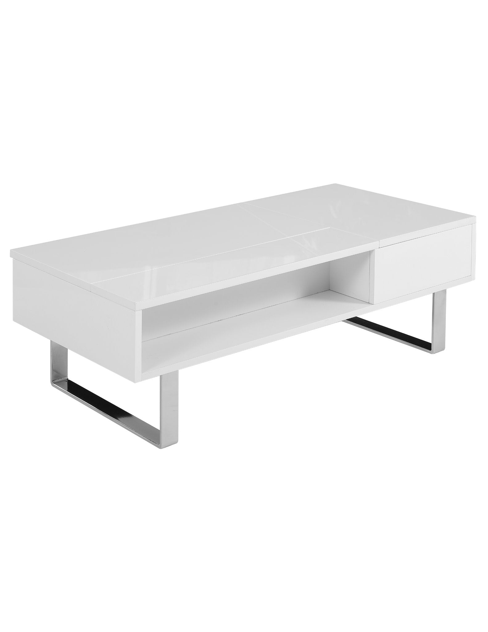 Occam-Left-glossy-white-dual-open-storage-lift-table-with-chrome-leg